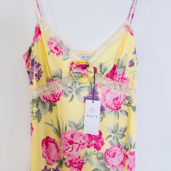 Wayf Floral Yellow midi  Dress NEW - Picture 7 of 16
